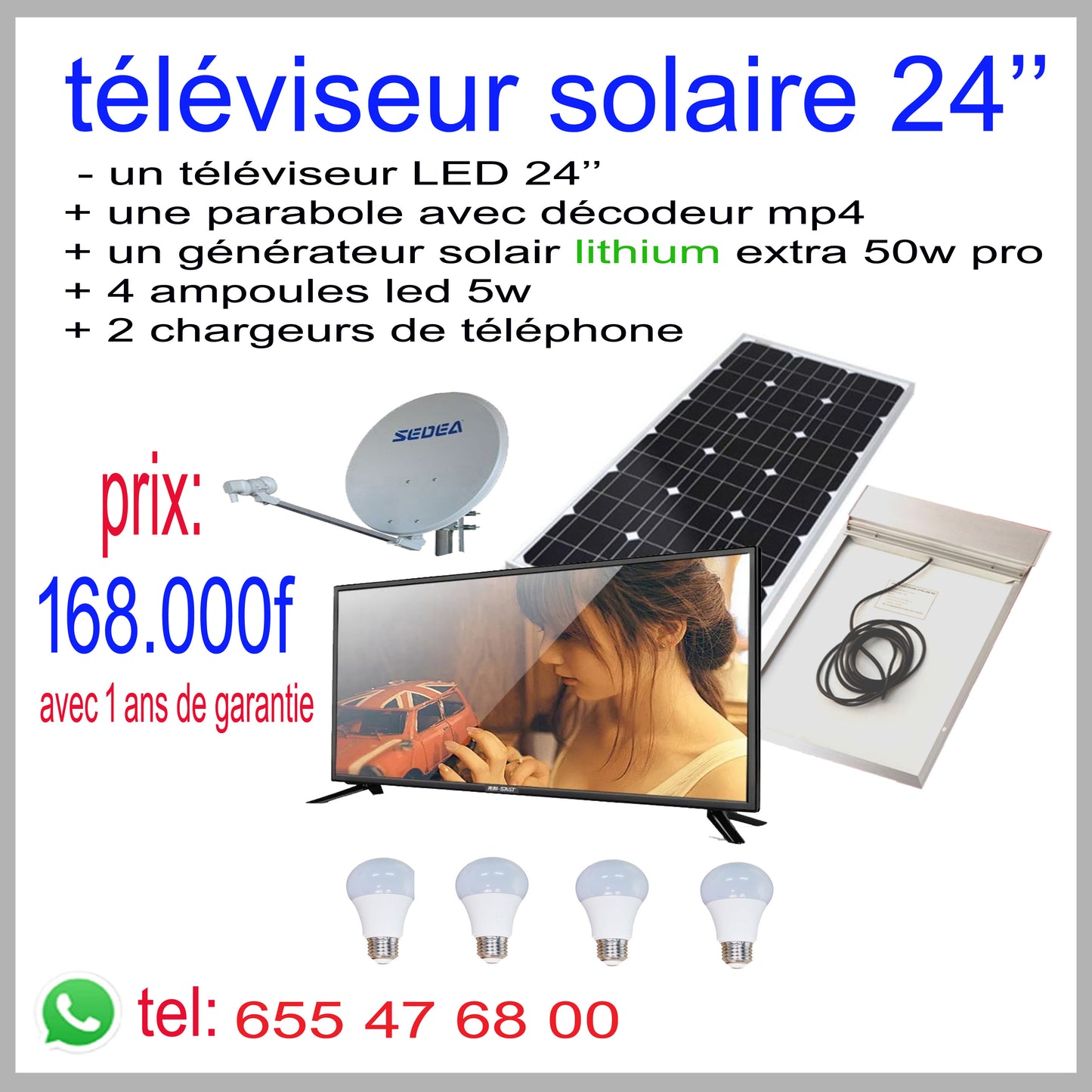 Téléviseur solaire 24’’ lithium